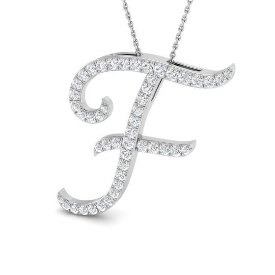 1.10ct SI2/G Round cut Diamond Initials Pendant in 9k White Gold