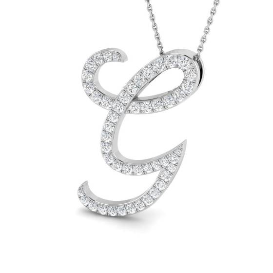 1.11ct SI2/G Round cut Diamond Initials Pendant in 9k White Gold