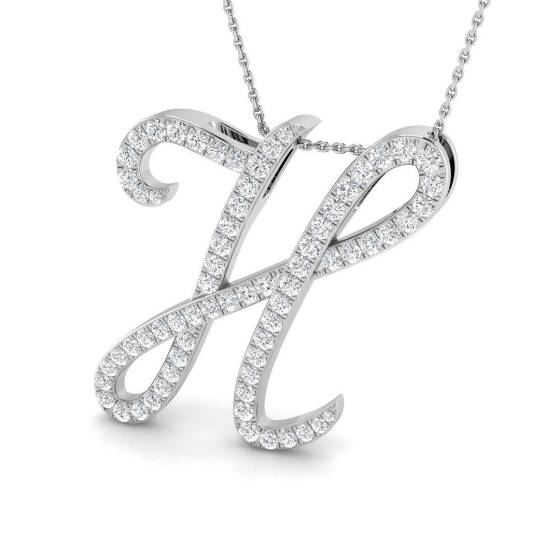 1.57ct SI2/G Round cut Diamond Initials Pendant in 9k White Gold