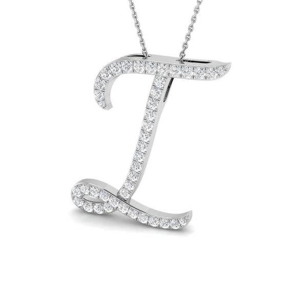 1.03ct SI2/G Round cut Diamond Initials Pendant in 9k White Gold