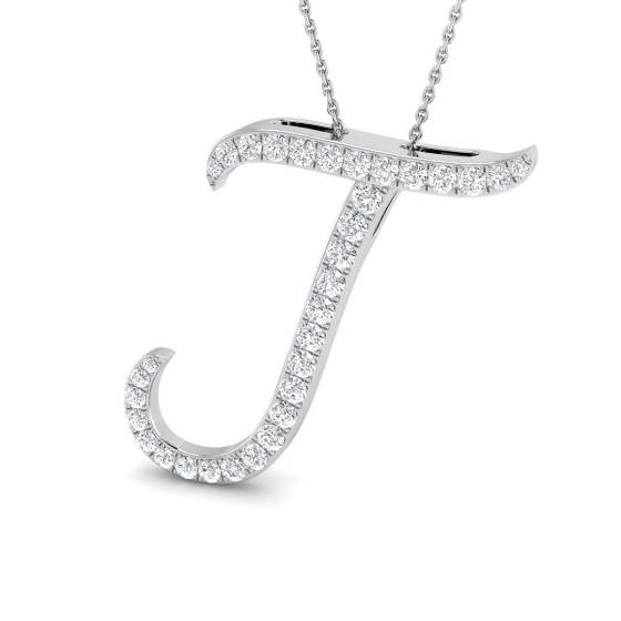 1.03ct SI2/G Round cut Diamond Initials Pendant in 9k White Gold