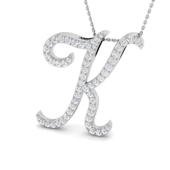 1.28ct SI2/G Round cut Diamond Initials Pendant in 9k White Gold