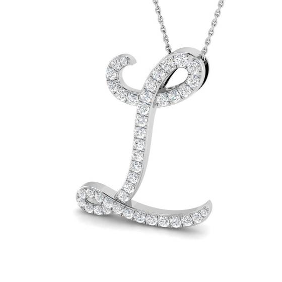 1.05ct SI2/G Round cut Diamond Initials Pendant in 9k White Gold