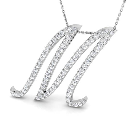 1.65ct SI2/G Round cut Diamond Initials Pendant in 9k White Gold