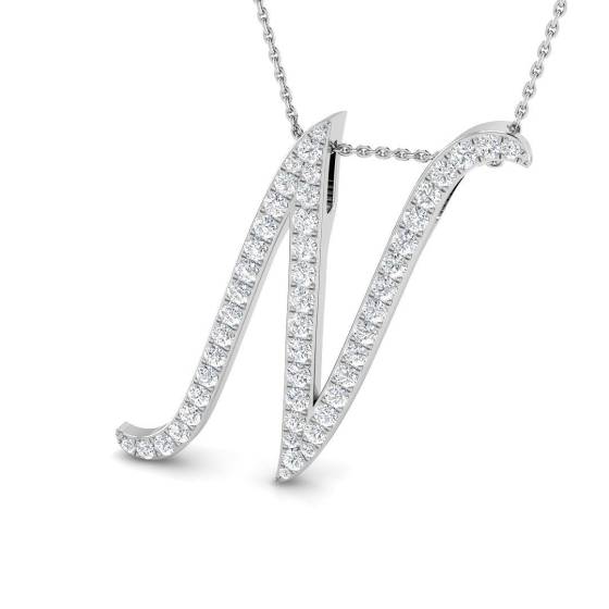 1.16ct SI2/G Round cut Diamond Initials Pendant in 9k White Gold