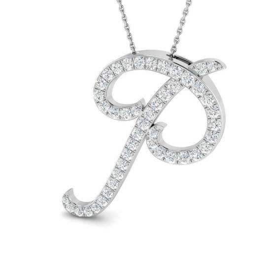 1.23ct SI2/G Round cut Diamond Initials Pendant in 9k White Gold