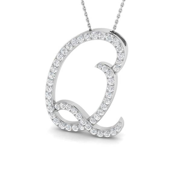 1.32ct SI2/G Round cut Diamond Initials Pendant in 9k White Gold