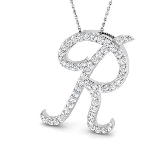 1.40ct SI2/G Round cut Diamond Initials Pendant in 9k White Gold