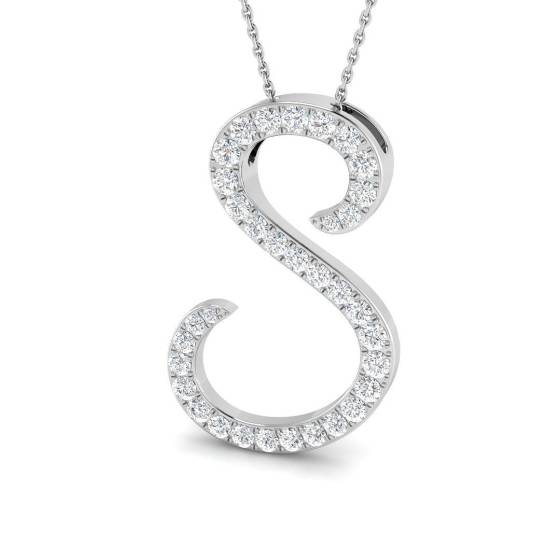 1.15ct SI2/G Round cut Diamond Initials Pendant in 9k White Gold