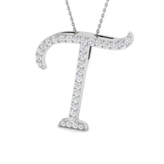 0.86ct SI2/G Round cut Diamond Initials Pendant in 9k White Gold