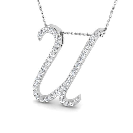 1.09ct SI2/G Round cut Diamond Initials Pendant in 9k White Gold