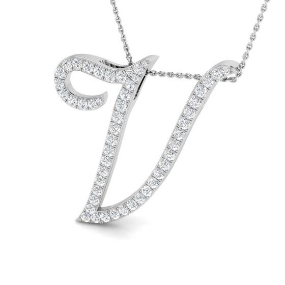 1.27ct SI2/G Round cut Diamond Initials Pendant in 9k White Gold