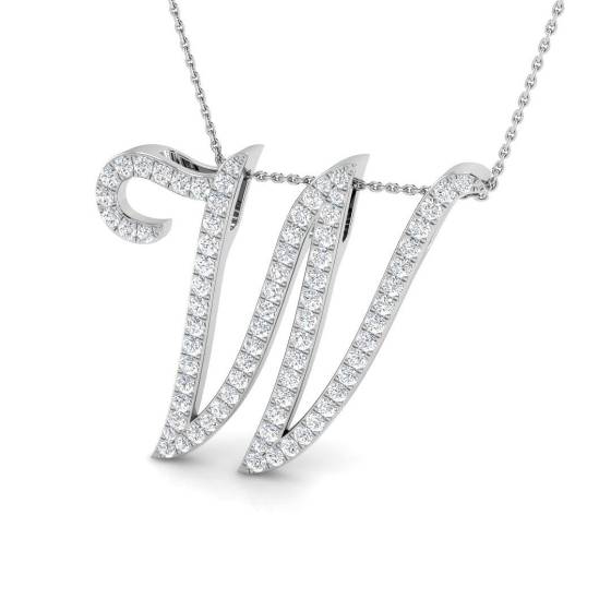 1.74ct SI2/G Round cut Diamond Initials Pendant in 9k White Gold