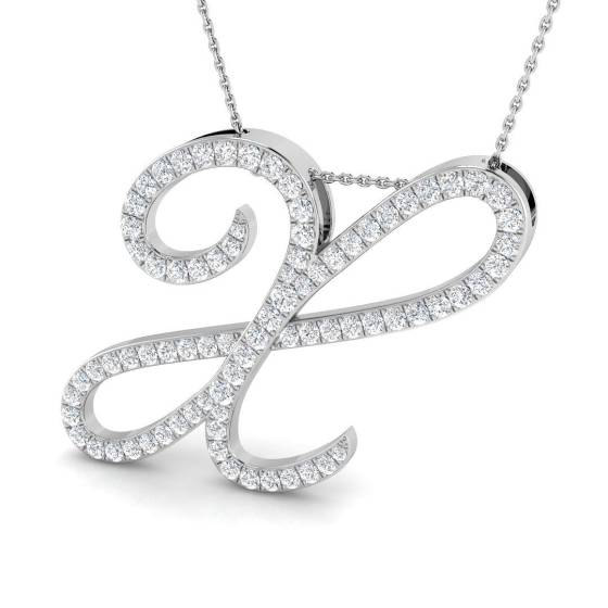 1.87ct SI2/G Round cut Diamond Initials Pendant in 9k White Gold