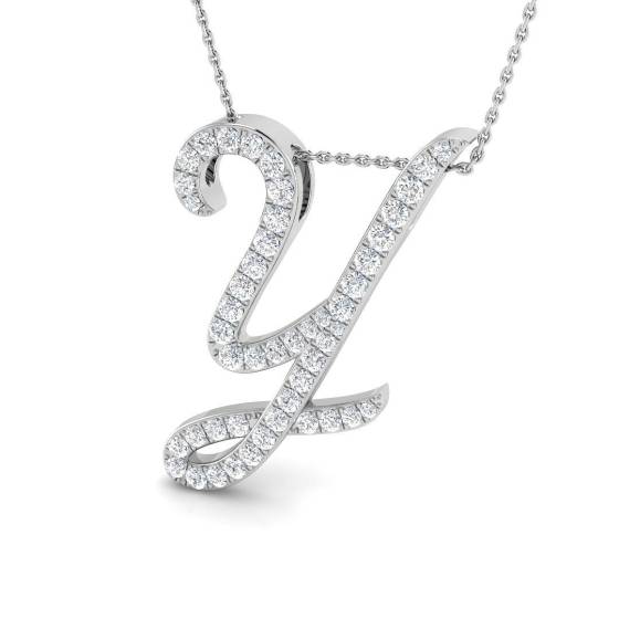 1.07ct SI2/G Round cut Diamond Initials Pendant in 9k White Gold