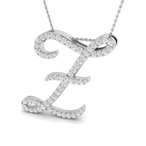 1.25ct SI2/G Round cut Diamond Initials Pendant in 9k White Gold