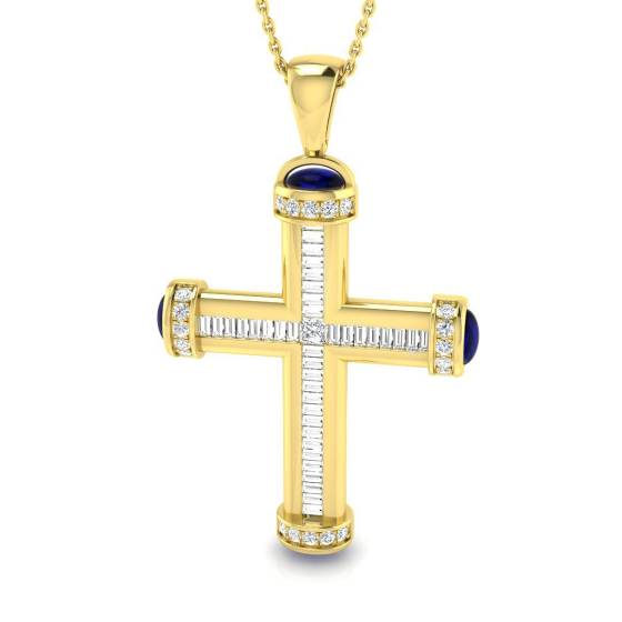 2.40ct SI2/G Oval cut Diamond Cross Pendant in 18k Yellow Gold