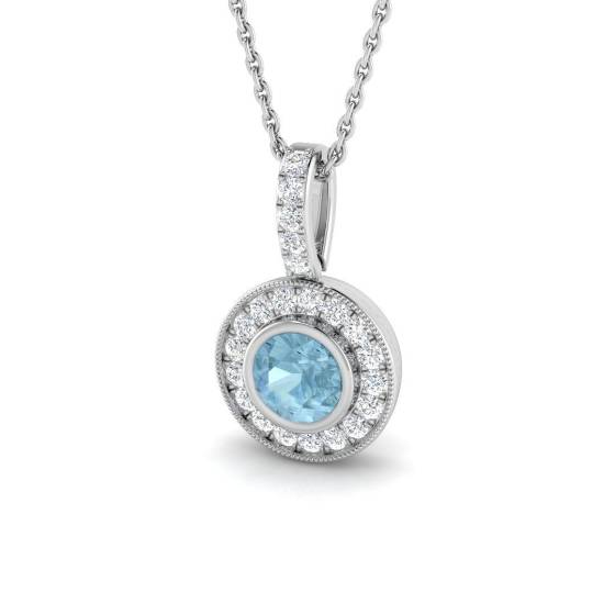 0.64ct SI2/G Round cut Aquamarine Gemstone Pendant in 18k White Gold