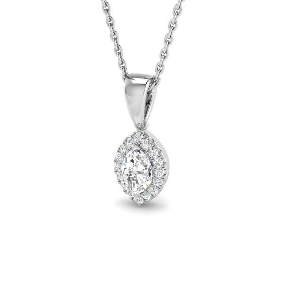 0.37ct SI2/G Marquise cut Diamond Halo Pendant in 18k White Gold