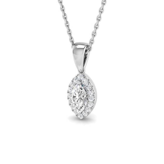 0.34ct SI2/G Marquise cut Diamond Halo Pendant in 18k White Gold