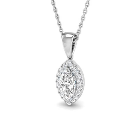 0.57ct SI2/G Marquise cut Diamond Halo Pendant in 18k White Gold