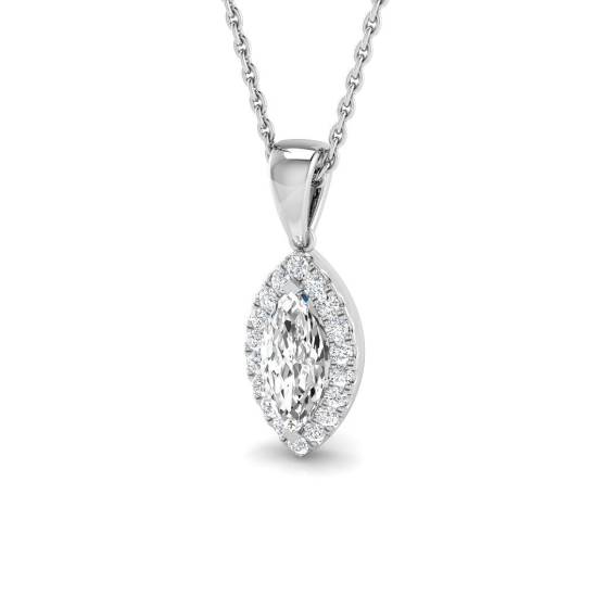 0.55ct SI2/G Marquise cut Diamond Halo Pendant in 18k White Gold