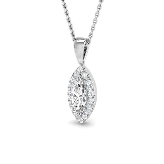 0.55ct SI2/G Marquise cut Diamond Halo Pendant in 18k White Gold