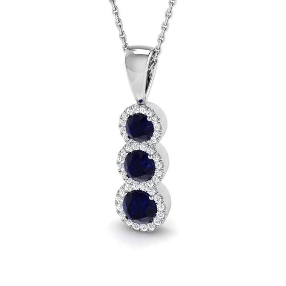 1.10ct SI2/G Round cut Blue Sapphire Gemstone Pendant in 18k White Gold