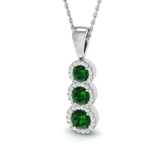 0.90ct SI2/G Round cut Emerald Gemstone Pendant in 18k White Gold