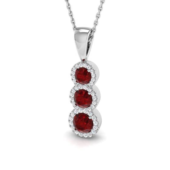 1.09ct SI2/G Round cut Ruby Gemstone Pendant in 18k White Gold