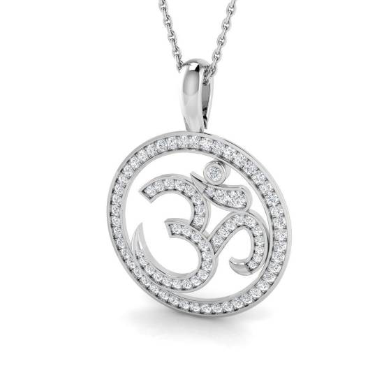 0.45ct SI2/G Round cut Diamond Om Pendant in 18k White Gold