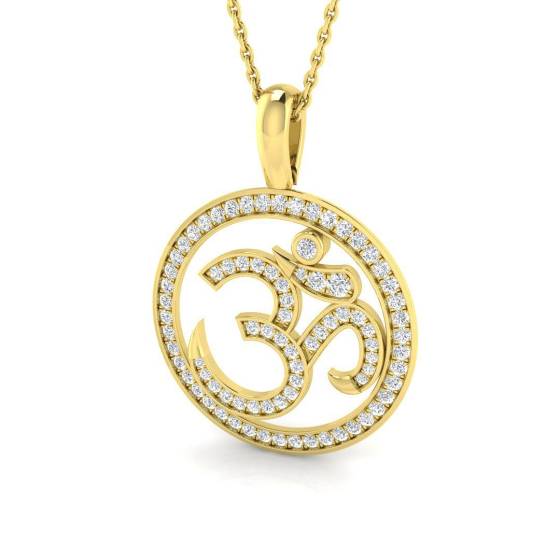 0.45ct SI2/G Round cut Diamond Om Pendant in 18k Yellow Gold