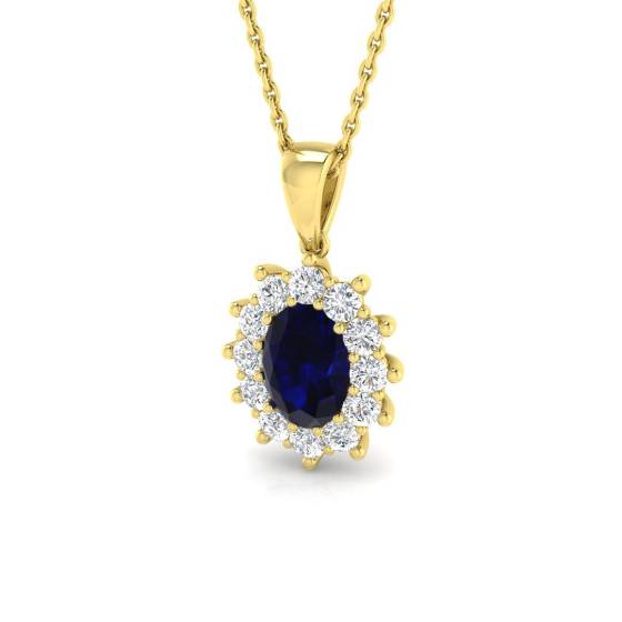 1.29ct SI2/G Round cut Blue Sapphire Gemstone Pendant in 18k Yellow Gold