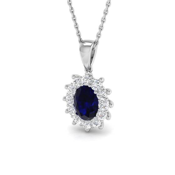 1.29ct SI2/G Oval cut Blue Sapphire Gemstone Pendant in 18k White Gold