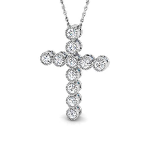 0.75ct SI2/G Round cut Diamond Cross Pendant in 18k White Gold