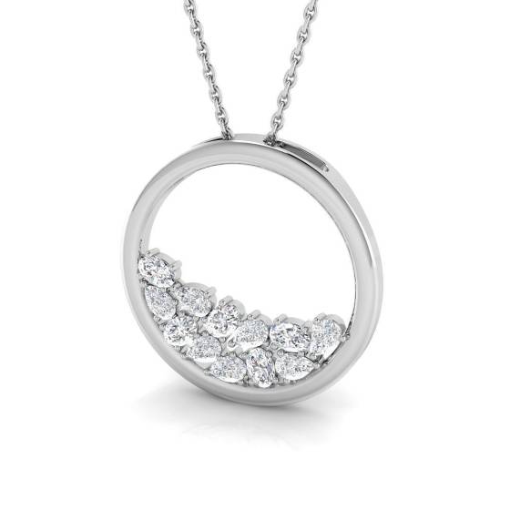 0.59ct SI1/G Pear cut Diamond Circle of Life Pendant in 18k White Gold