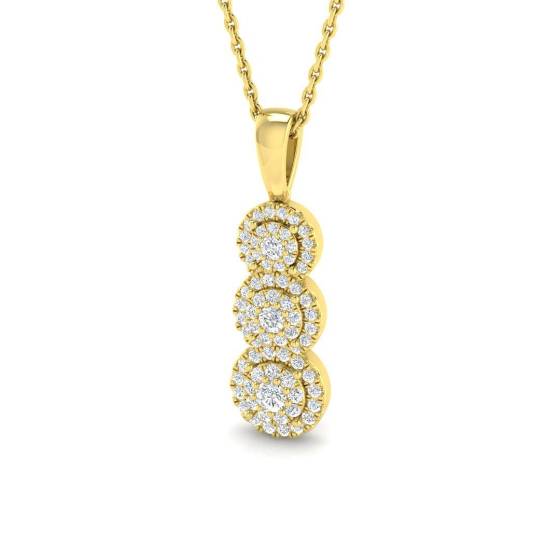 0.33ct SI2/G Round cut Diamond Drop and Trilogy Pendant in 18k Yellow Gold