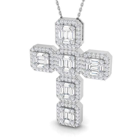 1.81ct SI2/G Baguette cut Diamond Cross Pendant in 9k White Gold