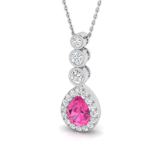 1.64ct SI2/G Pear cut Pink Sapphire Gemstone Pendant in 18k White Gold