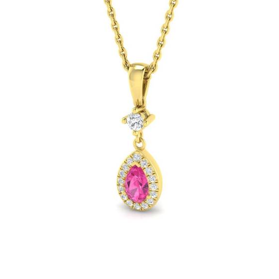 0.35ct SI2/G Pear cut Pink Sapphire Gemstone Pendant in 18k Yellow Gold