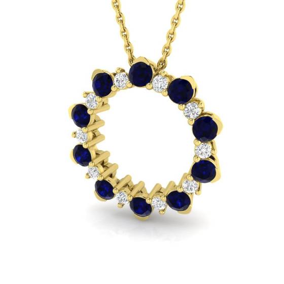 0.94ct SI2/G Round cut Blue Sapphire Gemstone Pendant in 18k Yellow Gold