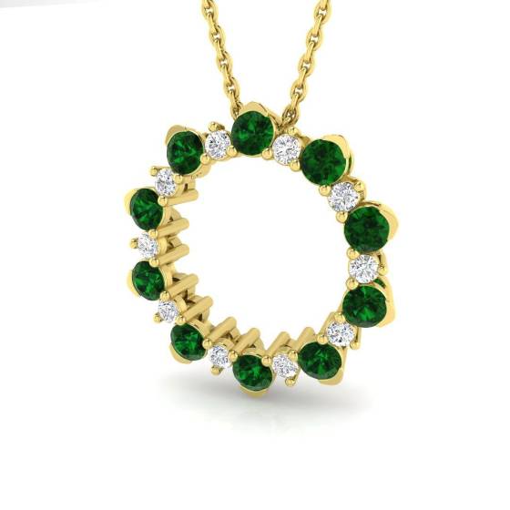 0.77ct SI2/G Round cut Emerald Gemstone Pendant in 18k Yellow Gold