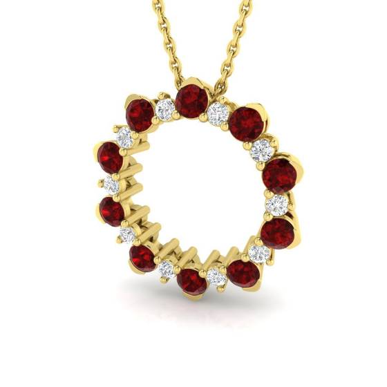 0.94ct SI2/G Round cut Ruby Gemstone Pendant in 18k Yellow Gold