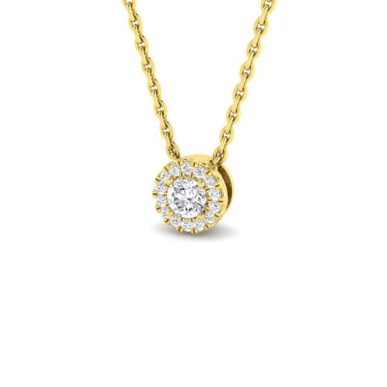 0.11ct SI2/G Round cut Diamond Halo Pendant in 18k Yellow Gold