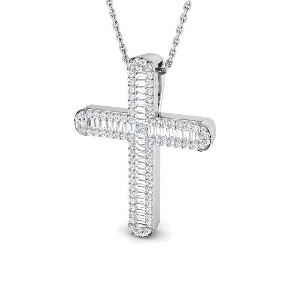 0.57ct SI2/G Round cut Diamond Cross Pendant in 9k White Gold