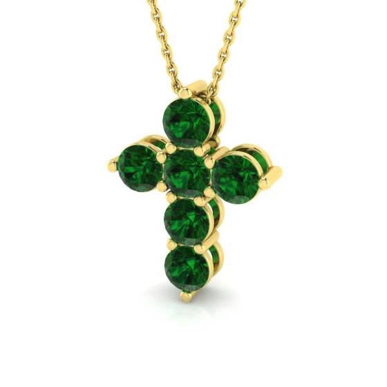 1.53ct AA Round cut Emerald Gemstone Pendant in 18k Yellow Gold