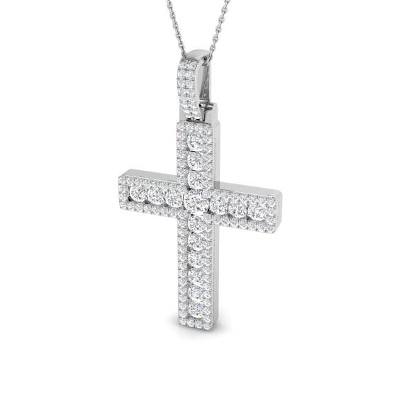 3.03ct I1/G Round cut Diamonds Cross Pendant in 9k White Gold