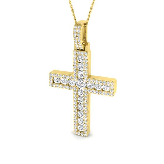 3.03ct I1/G Round cut Diamonds Cross Pendant in 9k Yellow Gold