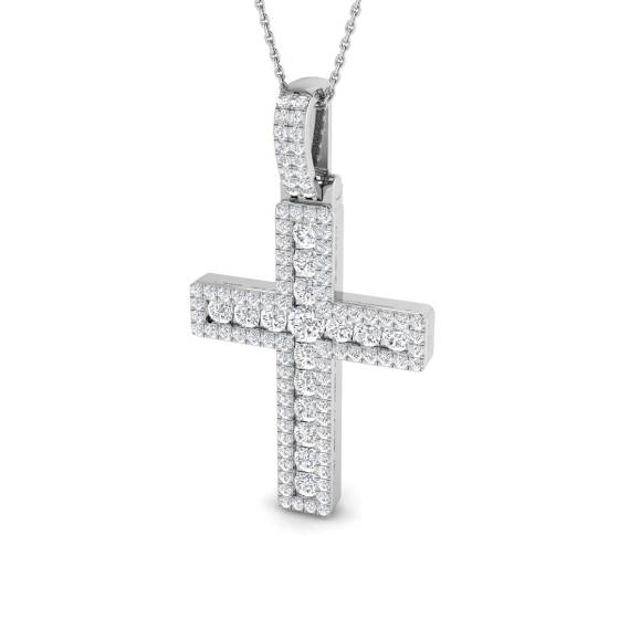 1.93ct I1/G Round cut Diamonds Cross Pendant in 9k White Gold