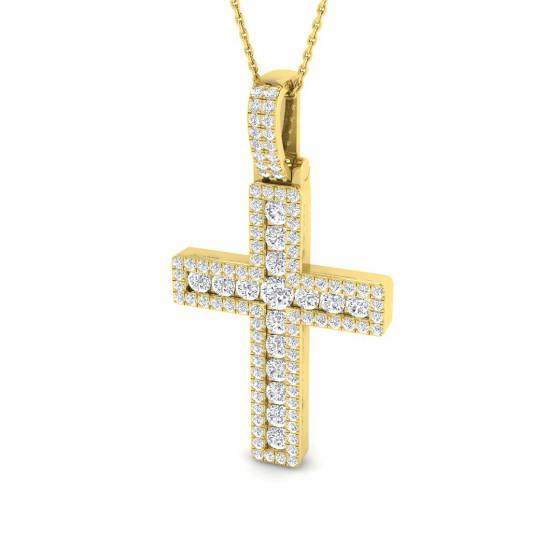 1.93ct I1/G Round cut Diamonds Cross Pendant in 9k Yellow Gold